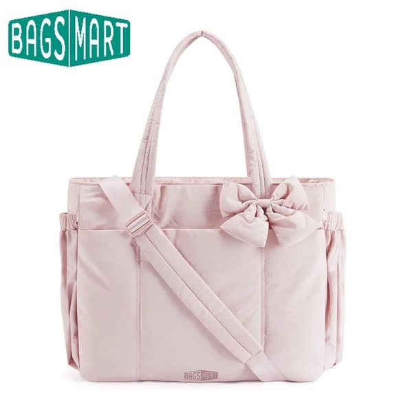 Bagsmart Handbags - Bagsmart Crush Puffy Tote Bag - Pink Quilted Gym/Work/Travel Bag